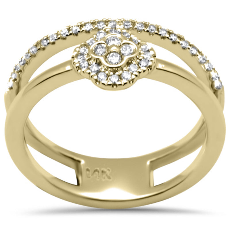 DIAMOND CLOSEOUT! .25ct G SI 14K Yellow Gold Clover Diamond Double Band Ring Size 6.5