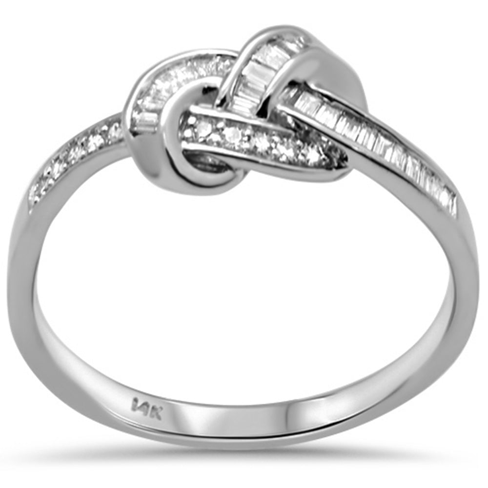 DIAMOND CLOSEOUT! .15ct G SI 14K White Gold Round & Baguette Diamond Women's Knot Band Ring Size 6.5
