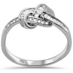 DIAMOND CLOSEOUT! .15ct G SI 14K White Gold Round & Baguette Diamond Women's Knot Band Ring Size 6.5