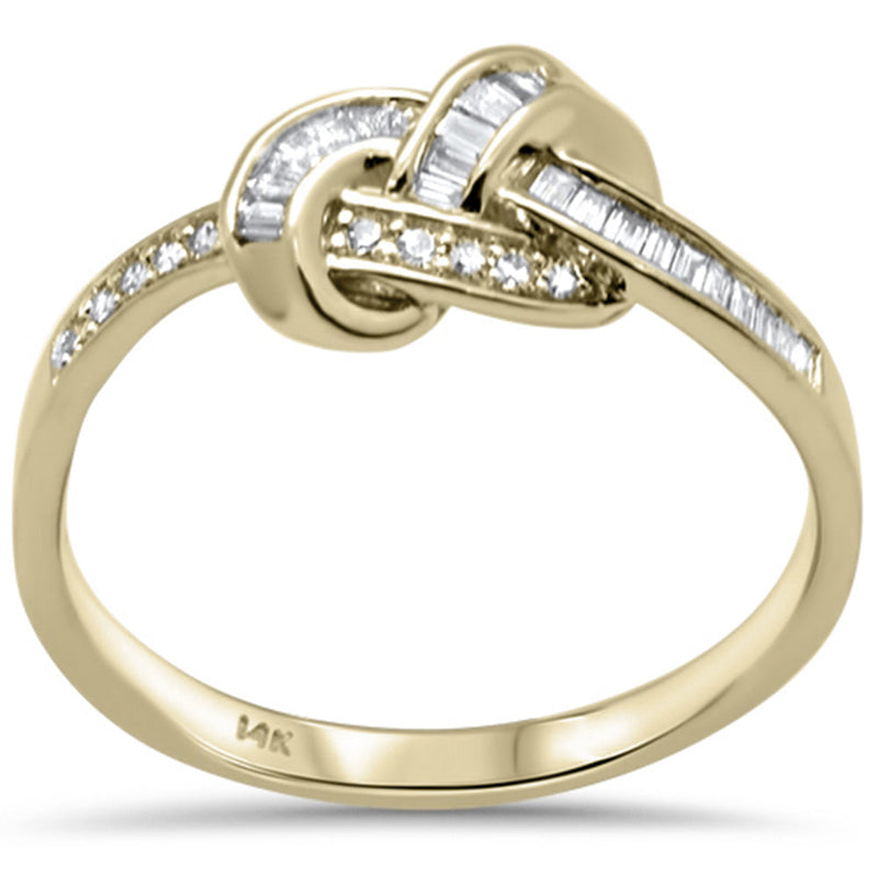 DIAMOND CLOSEOUT! .16ct G SI 14K Yellow Gold Round & Baguette Diamond Women's Knot Band Size 6.5