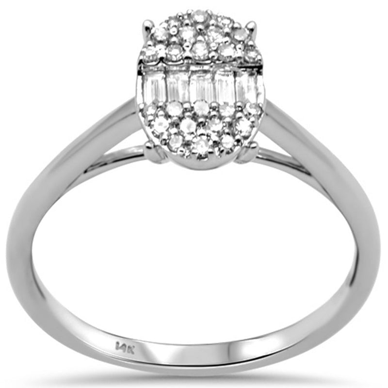 DIAMOND CLOSEOUT! .24ct G SI 14K White Gold Round & Baguette Diamond Oval Shaped Ring Size 6.5