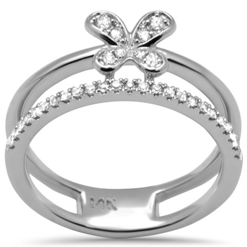 DIAMOND CLOSEOUT! .20ct G SI 14K White Gold Diamond Butterfly Double Band Ring size 6.5