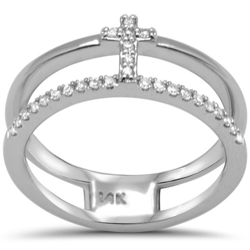 DIAMOND CLOSEOUT! .15ct G SI 14K White Gold Diamond Cross Double Band Ring Size 6.5