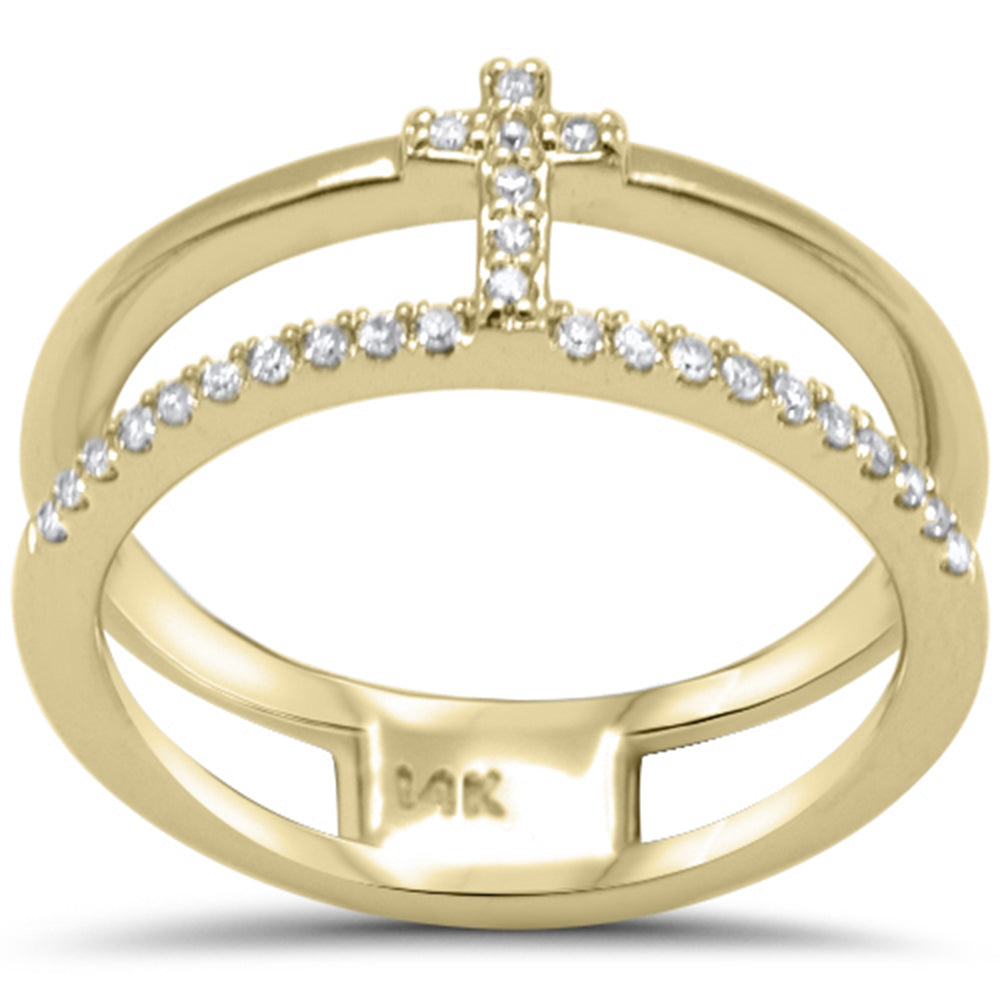DIAMOND CLOSEOUT!  .16ct G SI 14K Yellow Gold Diamond Cross Double Band Ring Size 6.5