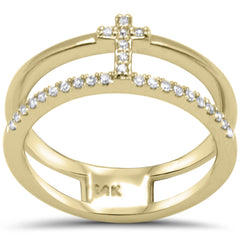 DIAMOND CLOSEOUT!  .16ct G SI 14K Yellow Gold Diamond Cross Double Band Ring Size 6.5
