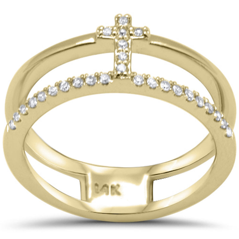 DIAMOND CLOSEOUT!  .16ct G SI 14K Yellow Gold Diamond Cross Double Band Ring Size 6.5