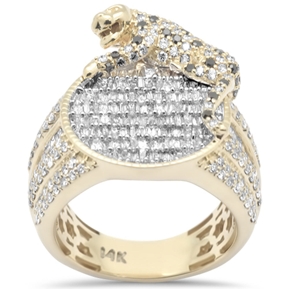 DIAMOND CLOSEOUT!  2.69ct G SI 14K Yellow Gold Round & Baguette Diamond Lion Men's Ring Size 10