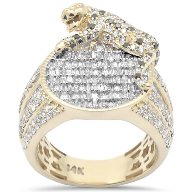 DIAMOND CLOSEOUT!  2.69ct G SI 14K Yellow Gold Round & Baguette Diamond Lion Men's Ring Size 10