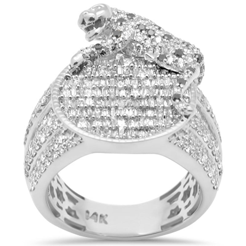 DIAMOND CLOSEOUT!  2.71ct G SI 14K White Gold Round & Baguette Diamond Lion Men's Ring Size 10