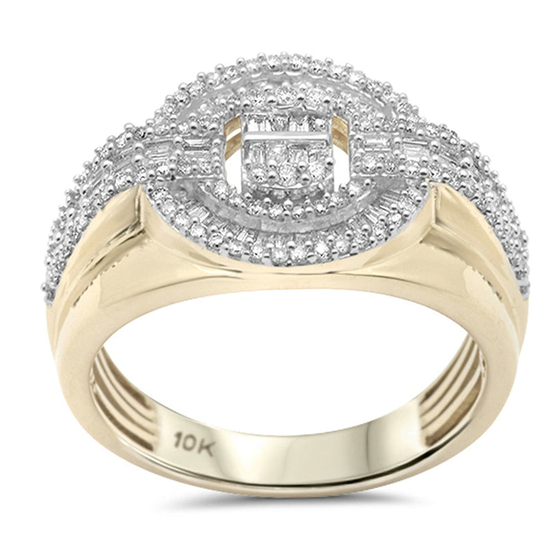 DIAMOND CLOSEOUT!  .78ct G SI 10K Yellow Gold Round & Baguette Diamond Men's Ring Size 10