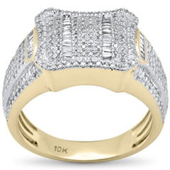 DIAMOND CLOSEOUT!  1.26ct G SI 10K Yellow Gold Round & Baguette Diamond Men's Ring Size 10