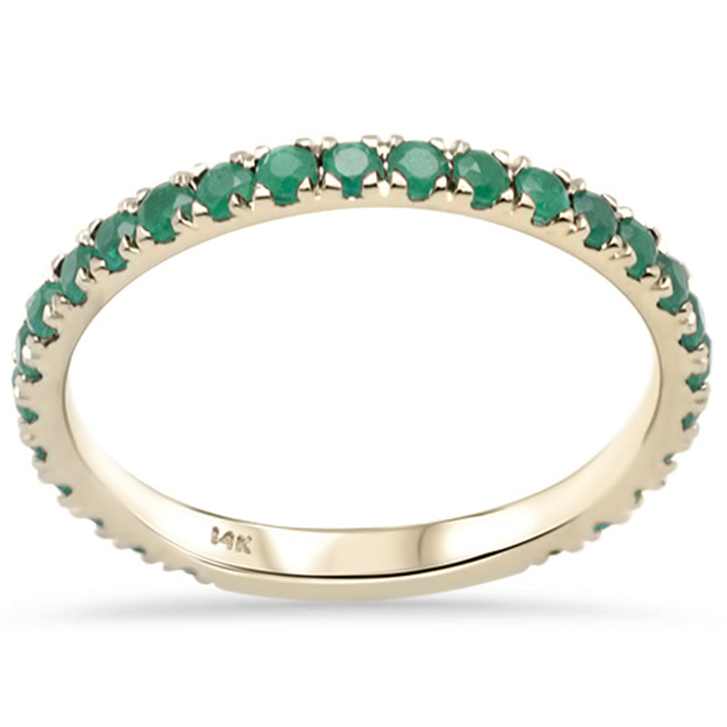 SPECIAL! .74ct G SI 14K Yellow Gold Natural Emerald Gemstone Ring Stackable Band
