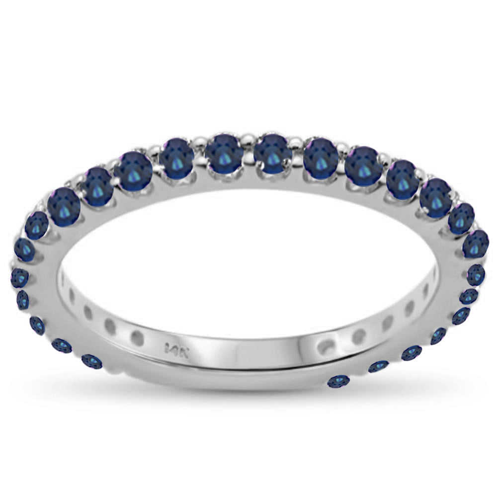 GEMSTONE CLOSEOUT!  .80ct 14K White Gold Natural Blue Sapphire Gemstones Eternity Style Band Ring Size 6.5