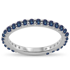 GEMSTONE CLOSEOUT!  .80ct 14K White Gold Natural Blue Sapphire Gemstones Eternity Style Band Ring Size 6.5