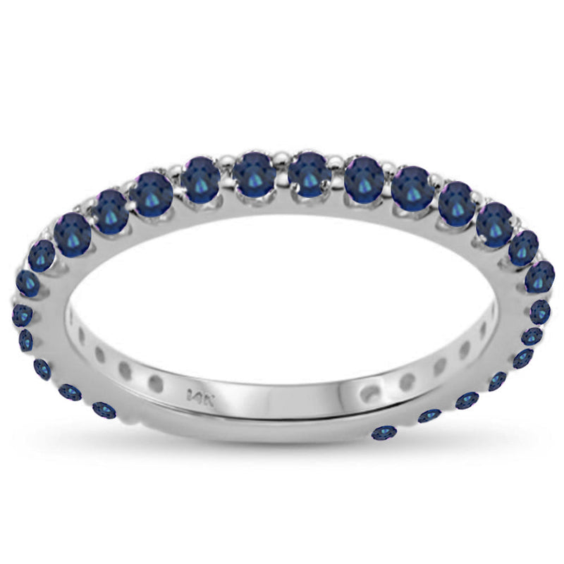 GEMSTONE CLOSEOUT!  .80ct 14K White Gold Natural Blue Sapphire Gemstones Eternity Style Band Ring Size 6.5