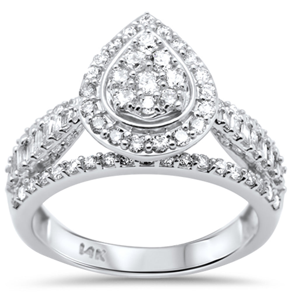 DIAMOND CLOSEOUT!  1.05ct G SI 14K White Gold Pear Shaped Round & Baguette Diamond Engagement Ring Size 6.5