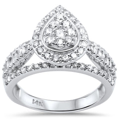 DIAMOND CLOSEOUT!  1.05ct G SI 14K White Gold Pear Shaped Round & Baguette Diamond Engagement Ring Size 6.5