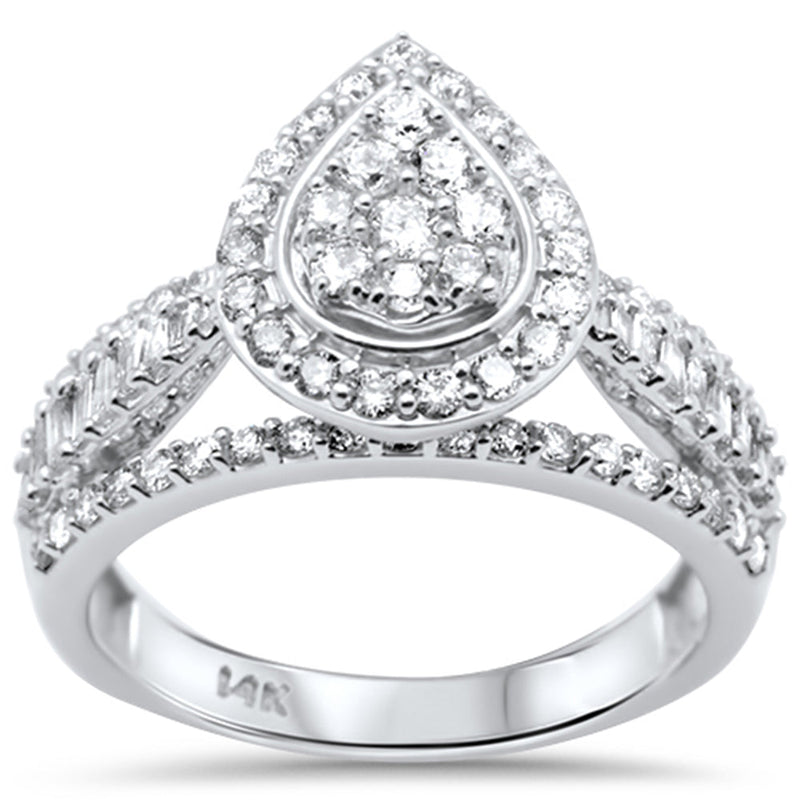 DIAMOND CLOSEOUT!  1.05ct G SI 14K White Gold Pear Shaped Round & Baguette Diamond Engagement Ring Size 6.5