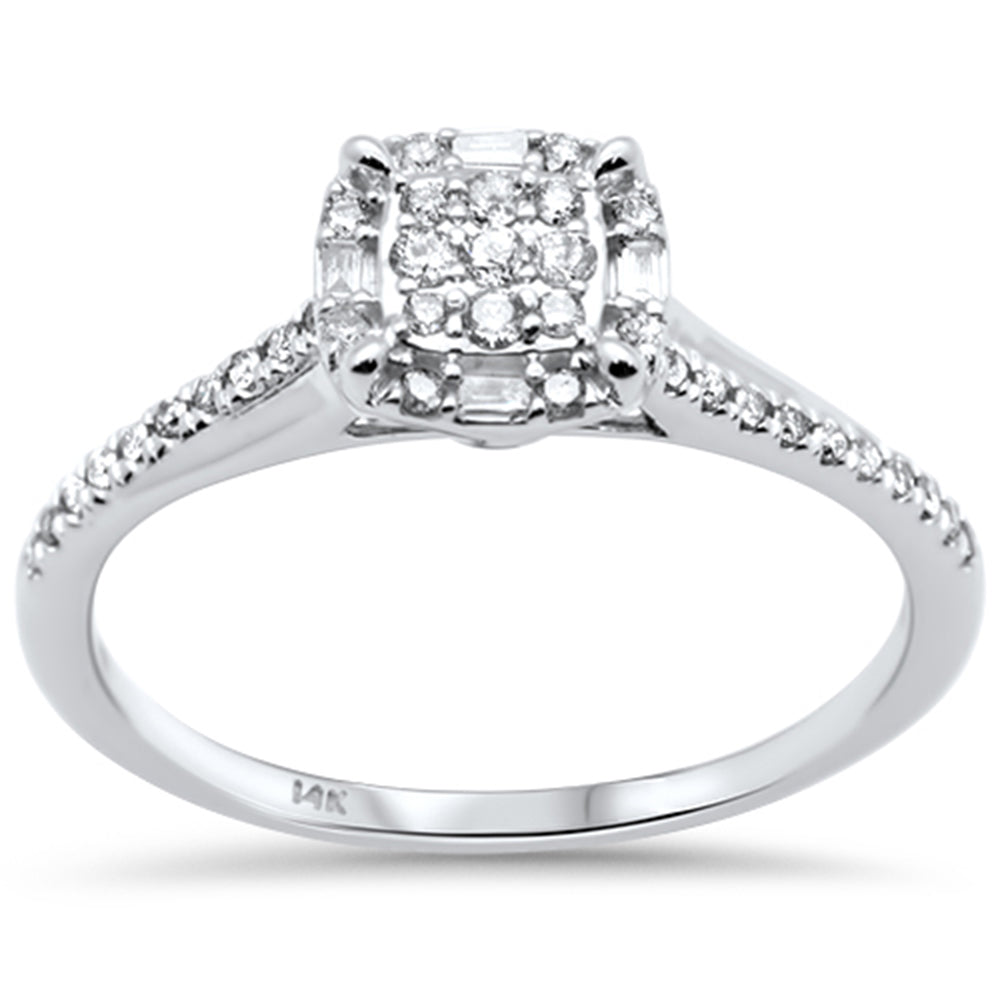 DIAMOND CLOSEOUT! .23ct G SI 14K White Gold Round & Baguette Diamond Engagement Ring Size 7