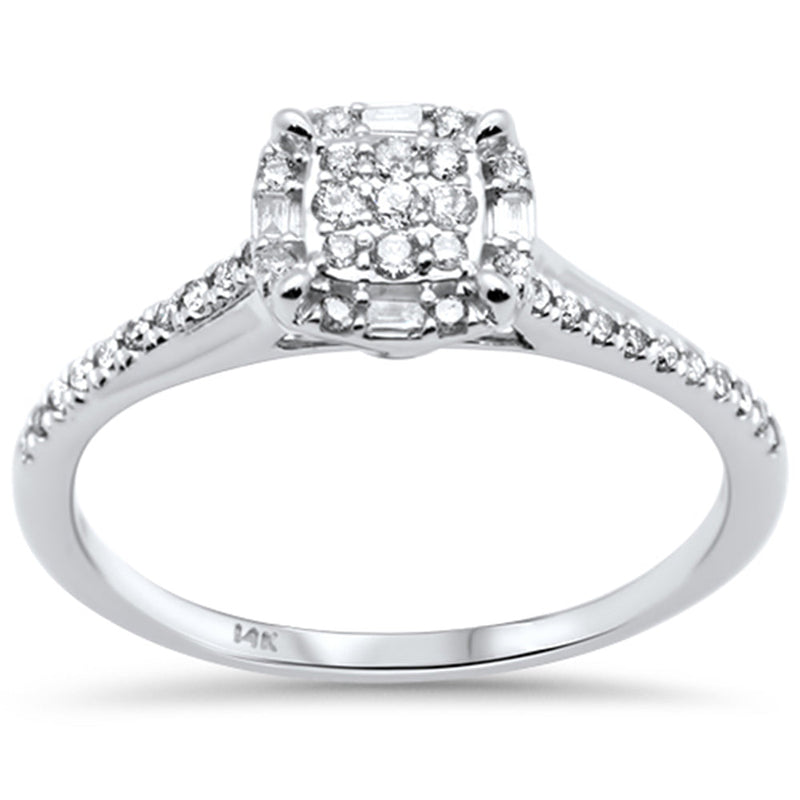 DIAMOND CLOSEOUT! .23ct G SI 14K White Gold Round & Baguette Diamond Engagement Ring Size 7