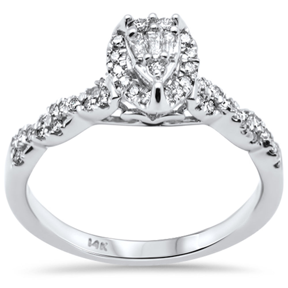 DIAMOND CLOSEOUT! .33ct G SI 14K White Gold Pear Shaped Round & Baguette Diamond Engagement Ring Size 7