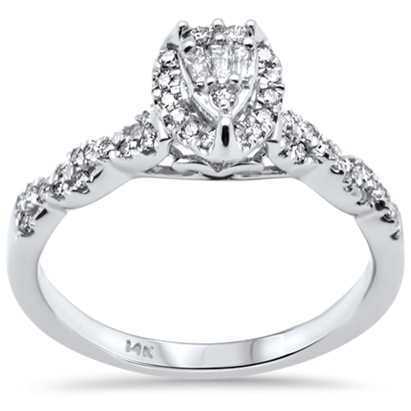 DIAMOND CLOSEOUT! .33ct G SI 14K White Gold Pear Shaped Round & Baguette Diamond Engagement Ring Size 7