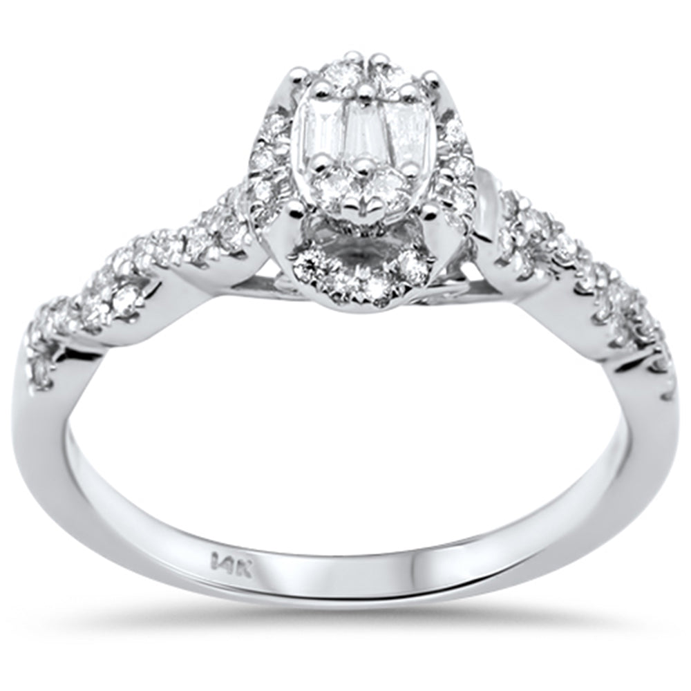 SPECIAL! .35ct G SI 14K White Gold Round & Baguette Diamond Engagement Ring  Size 6.50