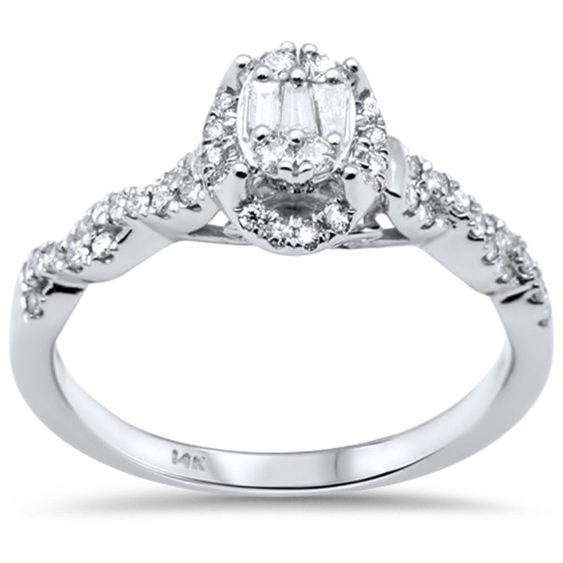SPECIAL! .35ct G SI 14K White Gold Round & Baguette Diamond Engagement Ring  Size 6.50
