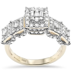 DIAMOND CLOSEOUT! 1.24ct G SI 14K Yellow Gold Round & Baguette Diamond Engagement Ring Size 7