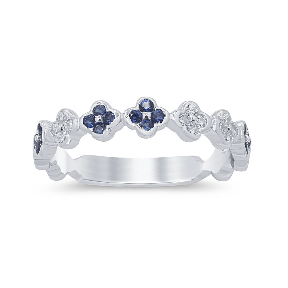 SPECIAL!.34ct G SI 14K White Gold Diamond & Blue Sapphire Gemstone Flower Ring Size 6.5