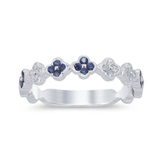 SPECIAL!.34ct G SI 14K White Gold Diamond & Blue Sapphire Gemstone Flower Ring Size 6.5