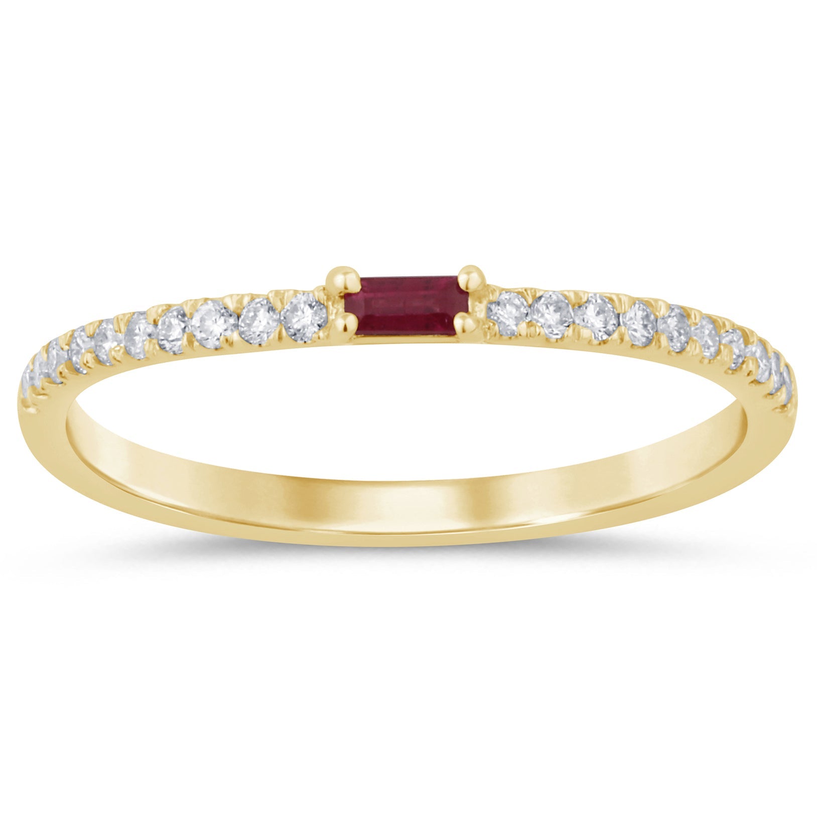 .19ct G SI 14K Yellow Gold Diamond & Ruby Gemstone Stackable Band Ring Size 6.5