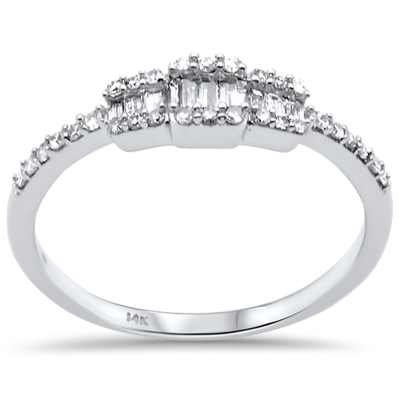 DIAMOND CLOSEOUT! .24ct G SI 14K White Gold Diamond Round & Baguette Ladies Ring Size 6.5