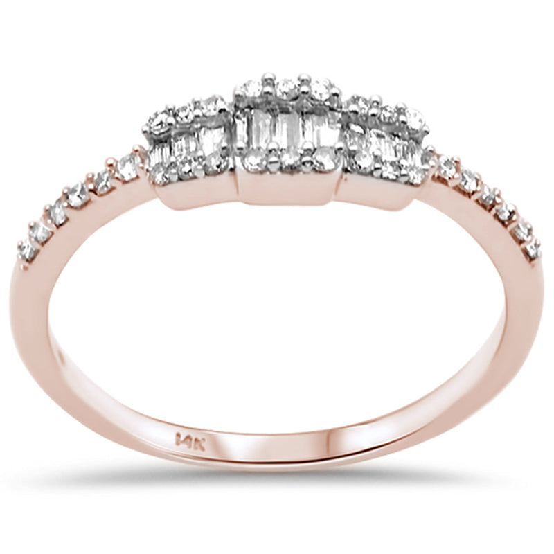 DIAMOND CLOSEOUT! .23ct G SI 14K Rose Gold Diamond Round & Baguette Ladies Ring Size 6.5