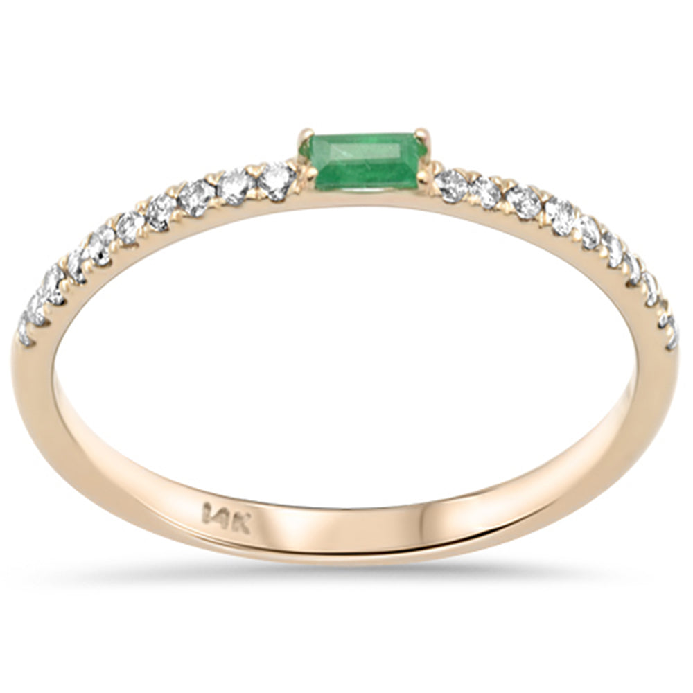 .19ct G SI 14K Yellow Gold Emerald Gemstone & Diamond Ring Size 6.5