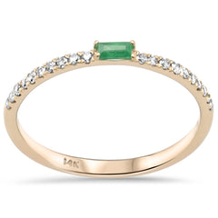 .19ct G SI 14K Yellow Gold Emerald Gemstone & Diamond Ring Size 6.5