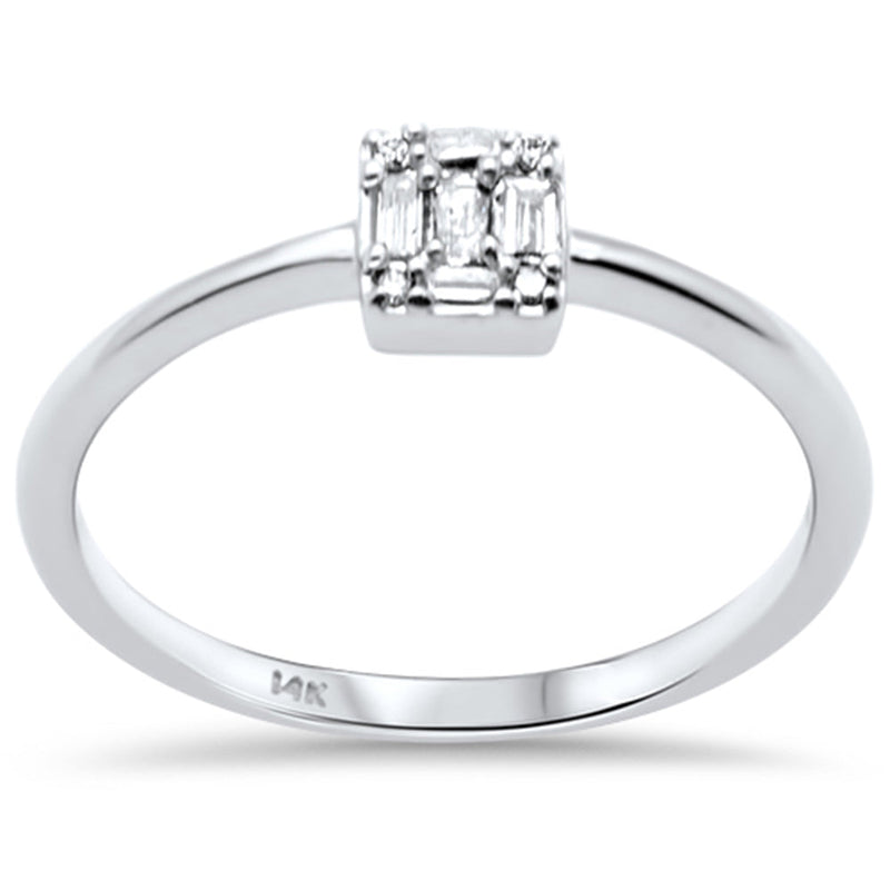 DIAMOND CLOSEOUT! .11ct G SI 14K White Gold Round & Baguette Diamond Ring Size 6.5