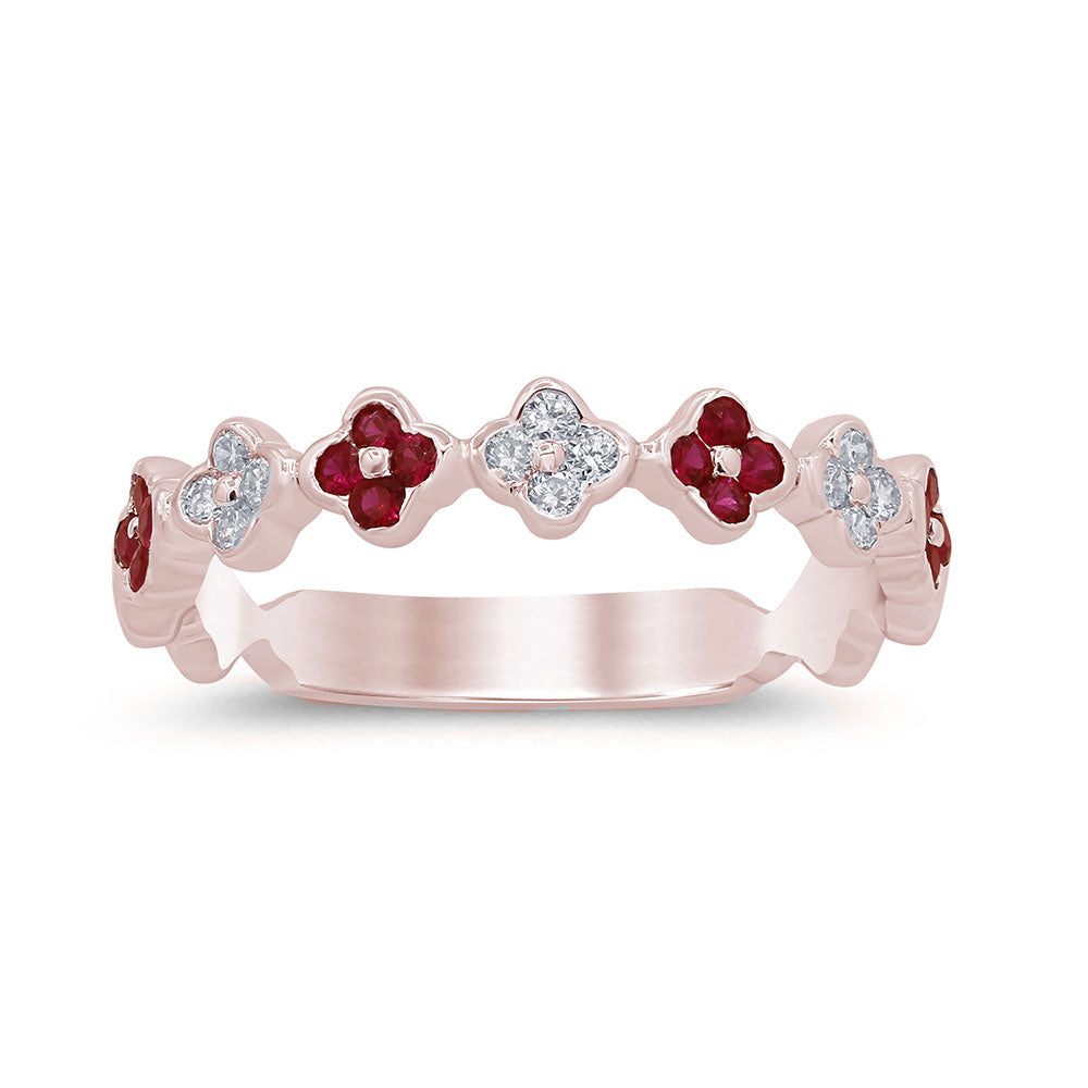 SPECIAL!.32ct G SI 14K Rose Gold Ruby Gemstone & Diamond Ring Band Size 6.5