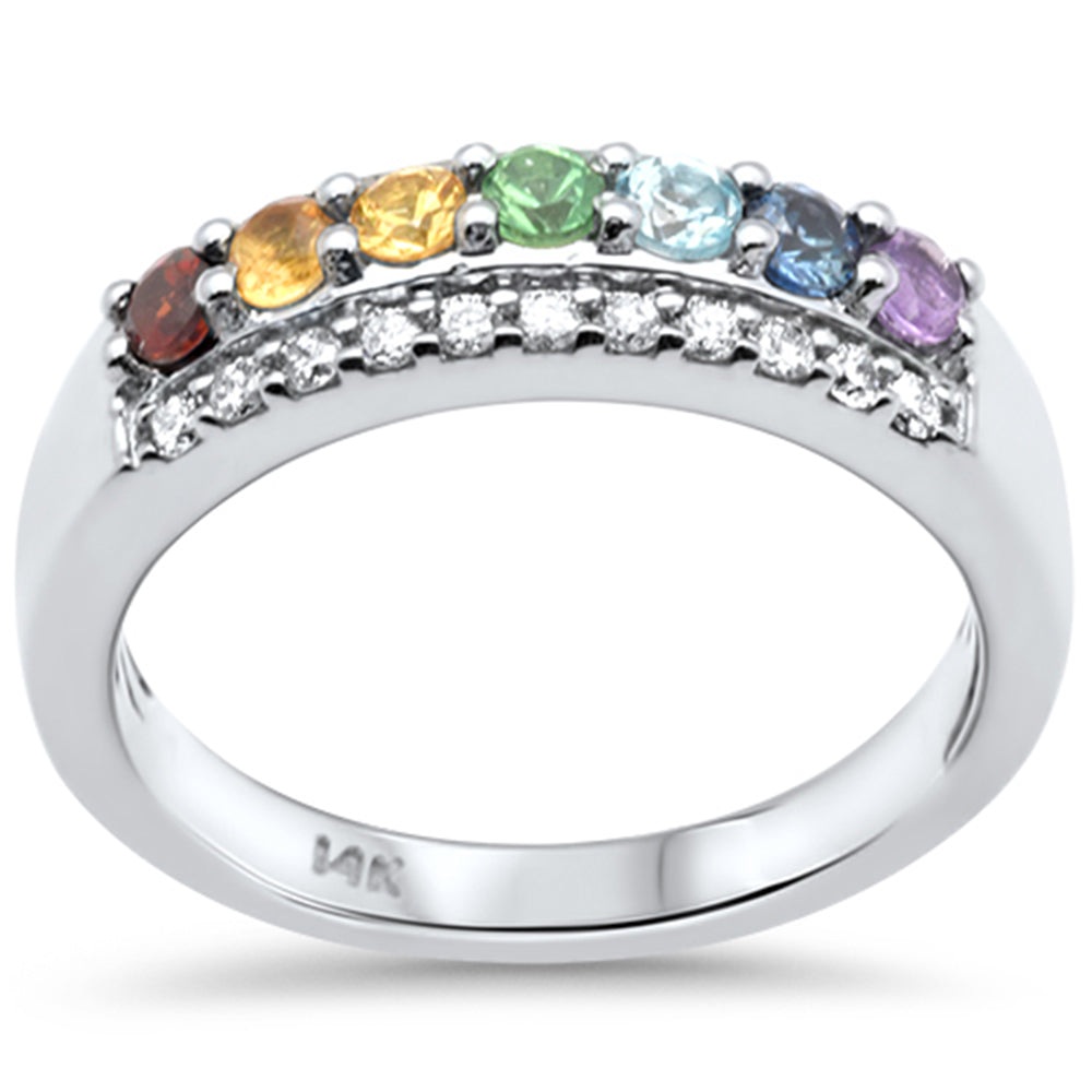GEMSTONE CLOSEOUT!  .61ct G SI 14K White Gold Diamond & Multi Color Gemstones & Diamonds Ring Band Size 6.5