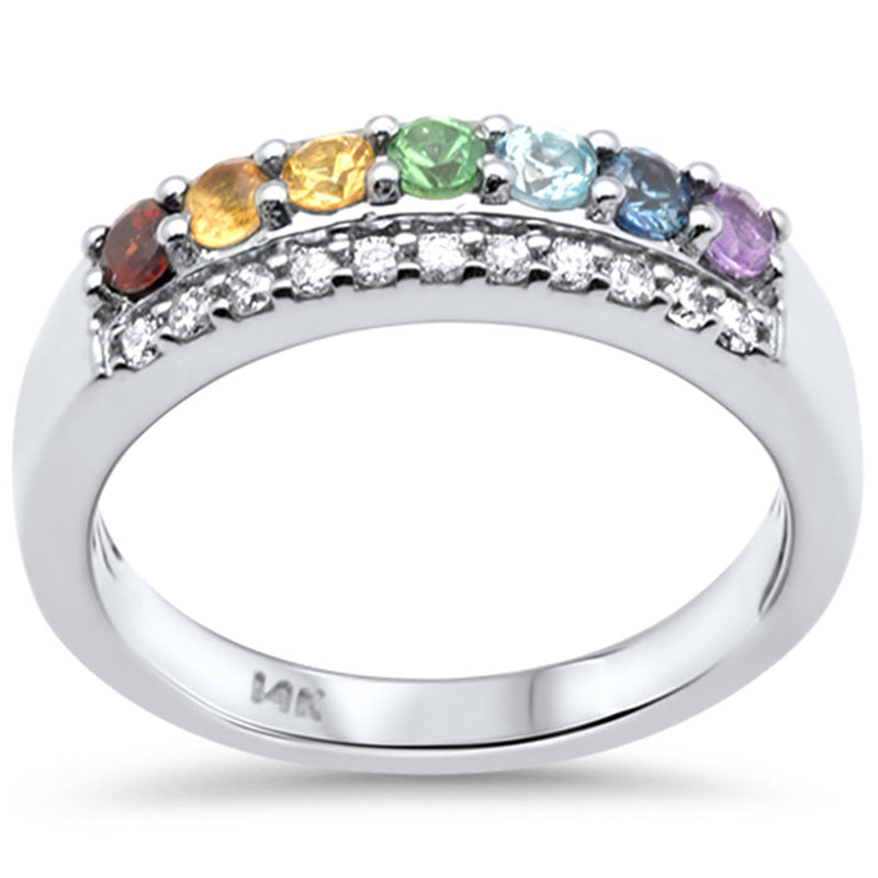 GEMSTONE CLOSEOUT!  .61ct G SI 14K White Gold Diamond & Multi Color Gemstones & Diamonds Ring Band Size 6.5
