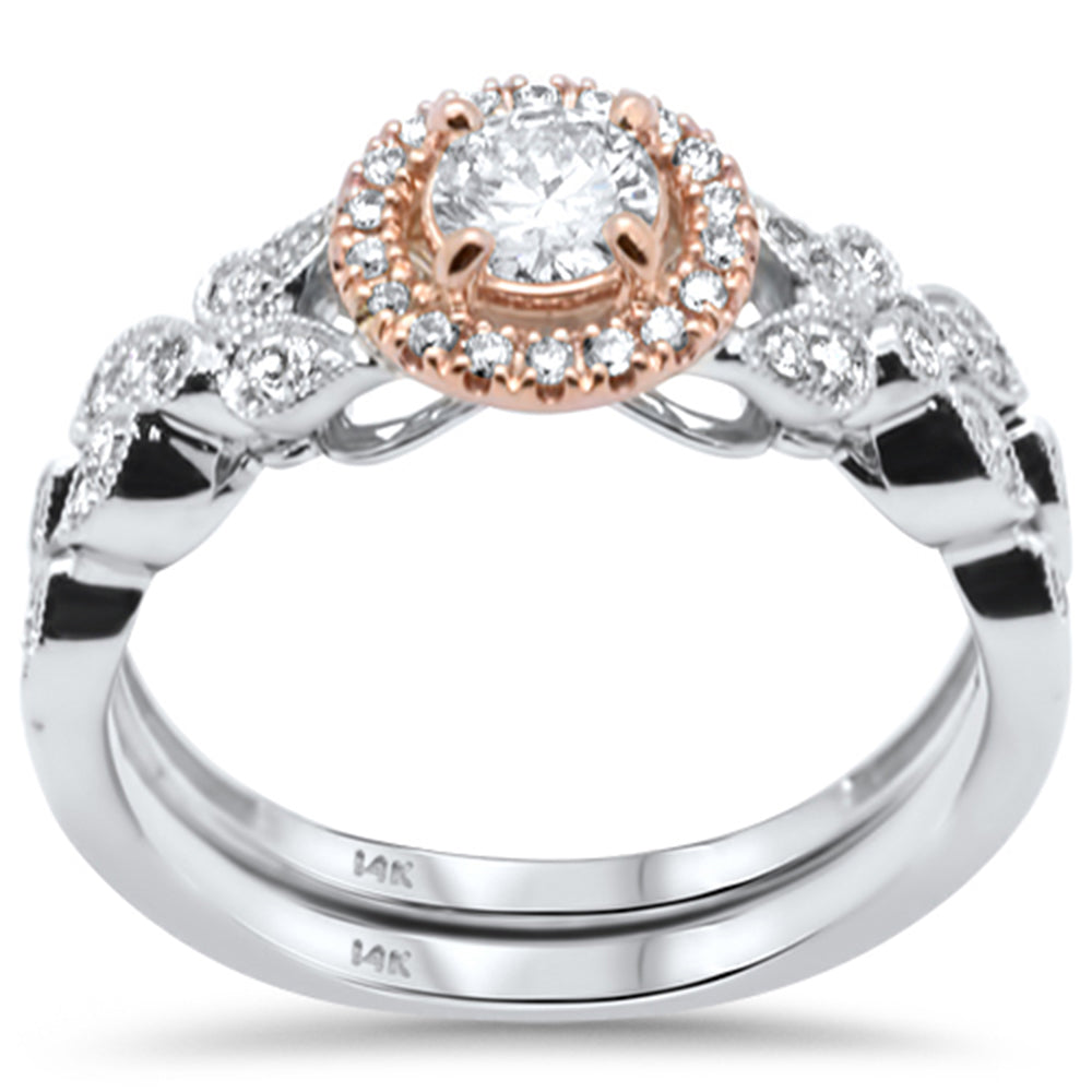 DIAMOND CLOSEOUT!  .53ct G SI 14K Two Tone Diamond Halo Engagement Ring Set Size 6.5
