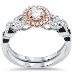 DIAMOND CLOSEOUT!  .53ct G SI 14K Two Tone Diamond Halo Engagement Ring Set Size 6.5
