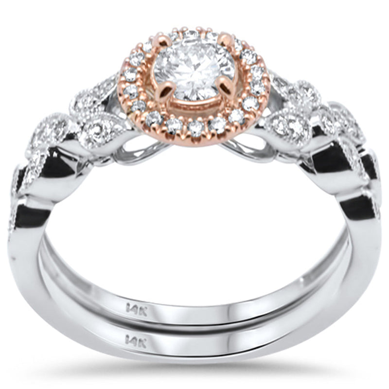DIAMOND CLOSEOUT!  .53ct G SI 14K Two Tone Diamond Halo Engagement Ring Set Size 6.5