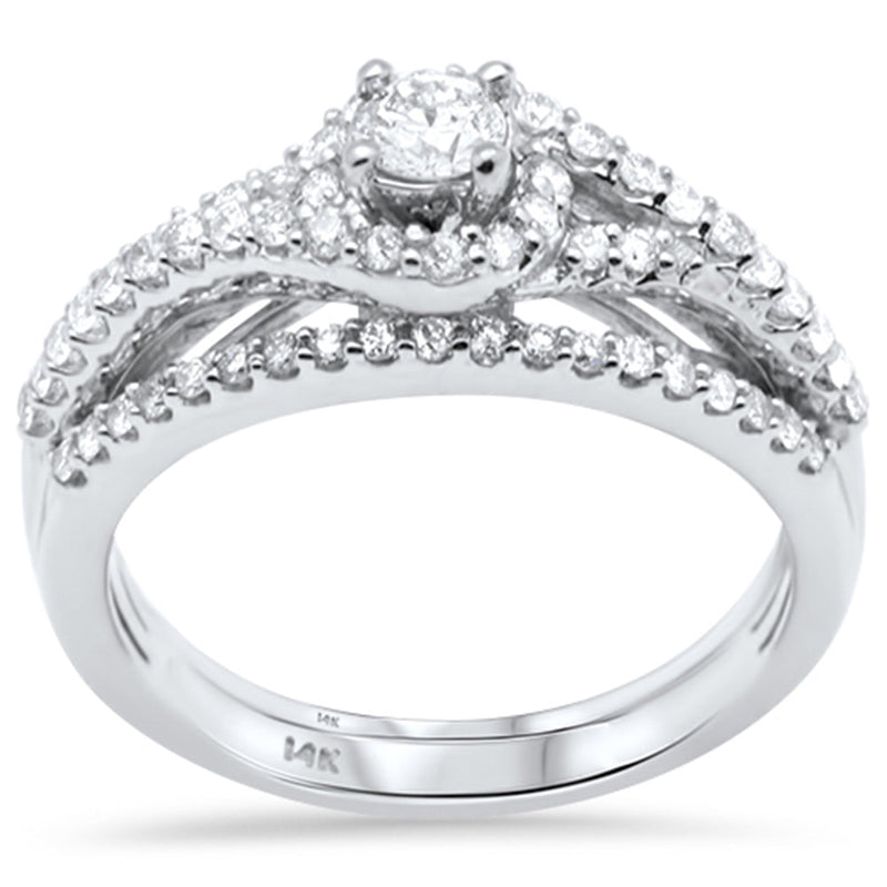 DIAMOND CLOSEOUT! .92ct G SI 14K White Gold Diamond Wrap Around Halo Engagement Ring Set