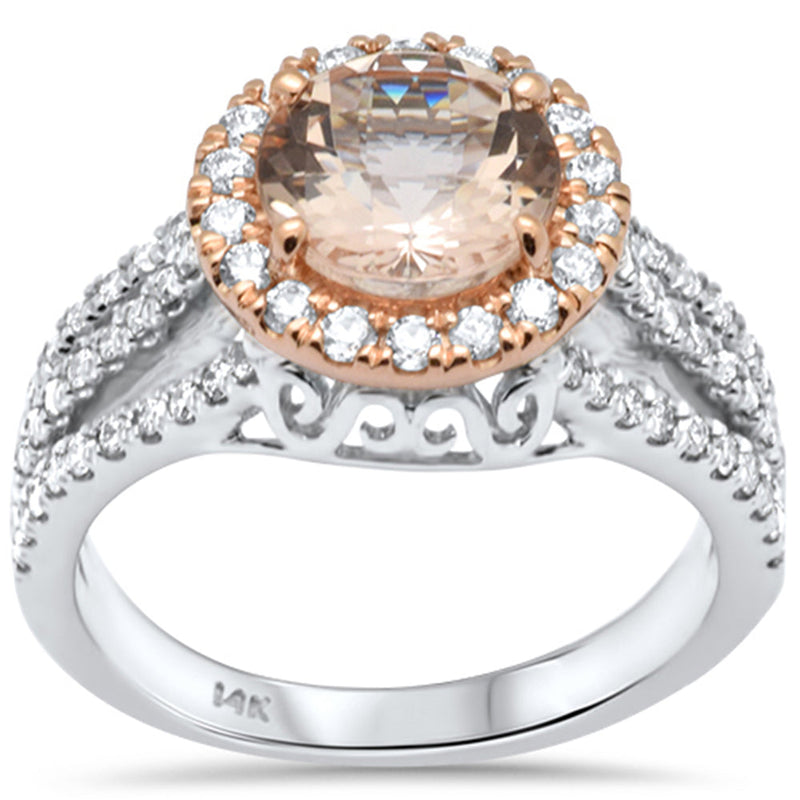 GEMSTONE CLOSEOUT!  2.52ct G SI 14K Two Tone Halo Morganite Gemstone & Diamond Ring Size 6.5