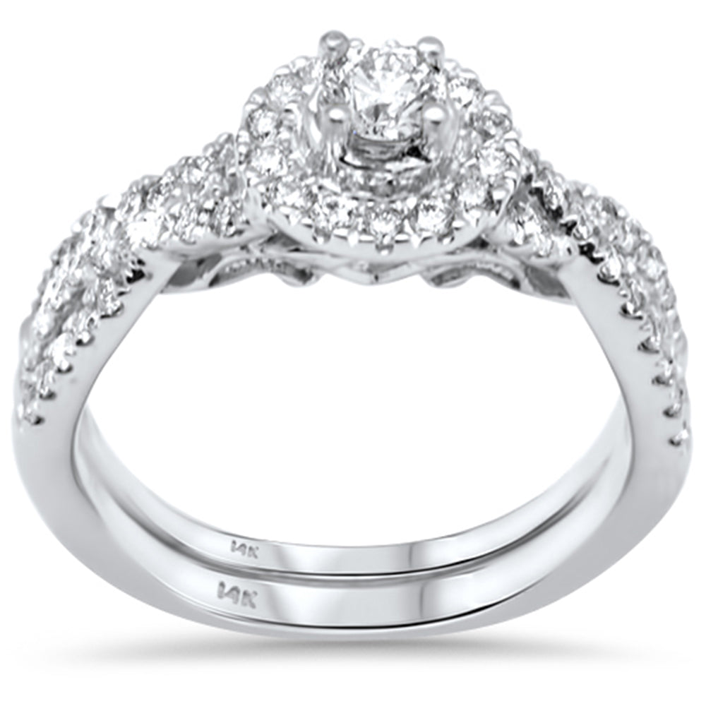 DIAMOND CLOSEOUT! 1.00ct G SI 14K White Gold Diamond Halo Engagement Ring Bridal Set Size 6.5