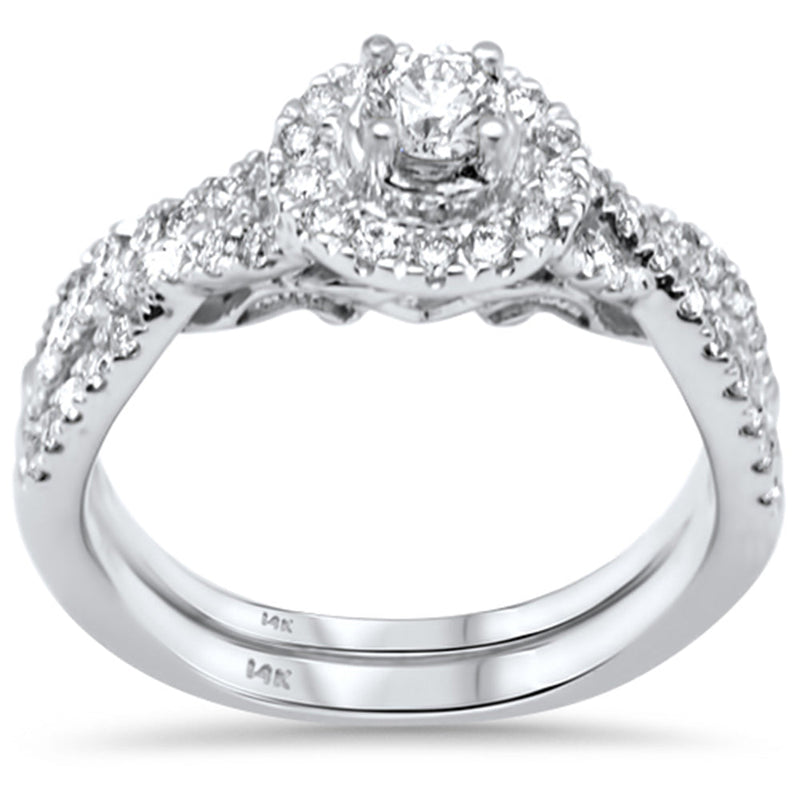 DIAMOND CLOSEOUT! 1.00ct G SI 14K White Gold Diamond Halo Engagement Ring Bridal Set Size 6.5