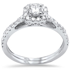 DIAMOND CLOSEOUT! .78ct G SI 14K White Gold Diamond Halo Engagement Ring Set Size 6.5