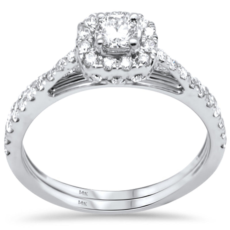 DIAMOND CLOSEOUT! .78ct G SI 14K White Gold Diamond Halo Engagement Ring Set Size 6.5