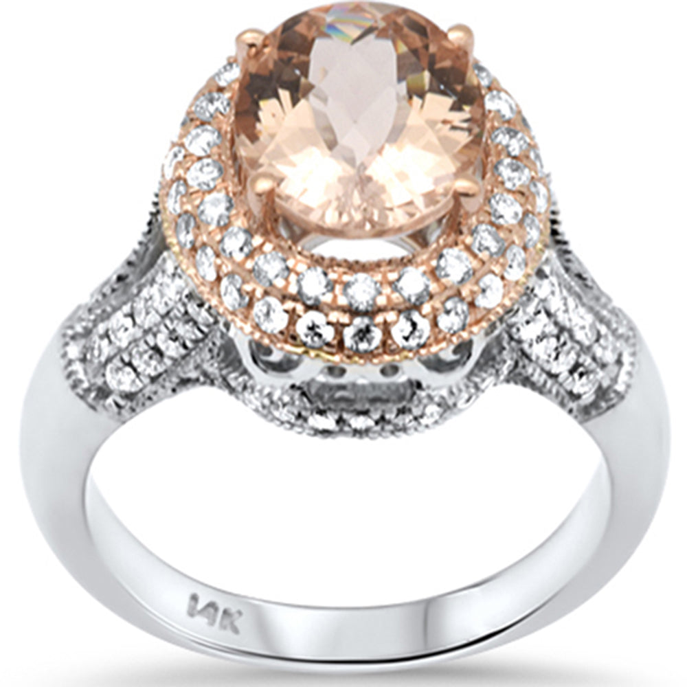 GEMSTONE CLOSEOUT!  3.26ct G SI 14K Two Tone Gold Double Halo Morganite Gemstone & Diamond Ring Size 7